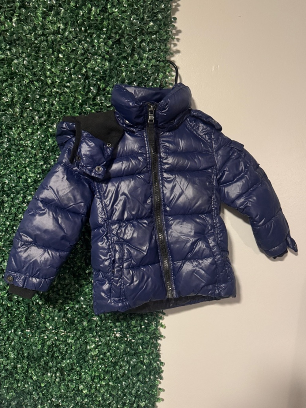 Kids Navy Blue Puffer Jacket with High Collar